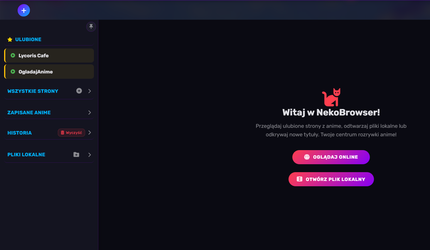 Pasek boczny w NekoBrowser