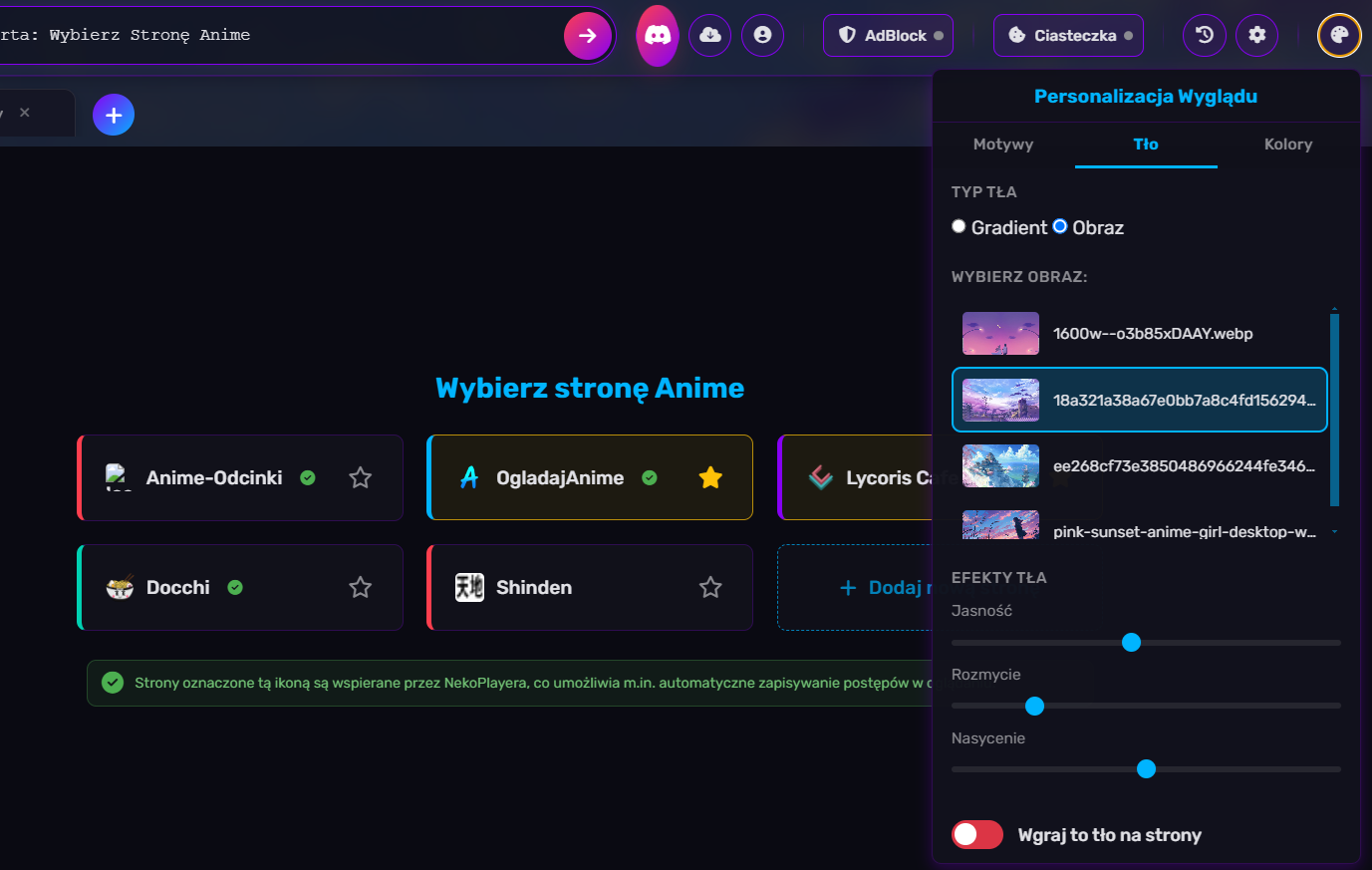 Personalizacja wyglądu w NekoBrowser