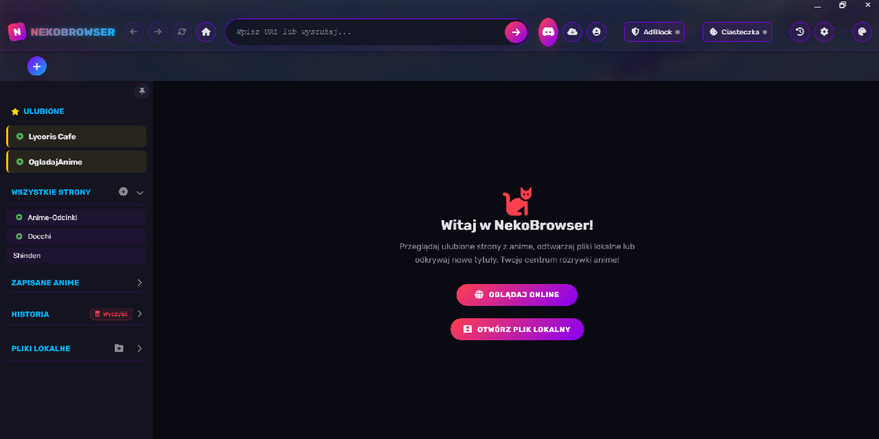 NekoBrowser - Główny interfejs aplikacji